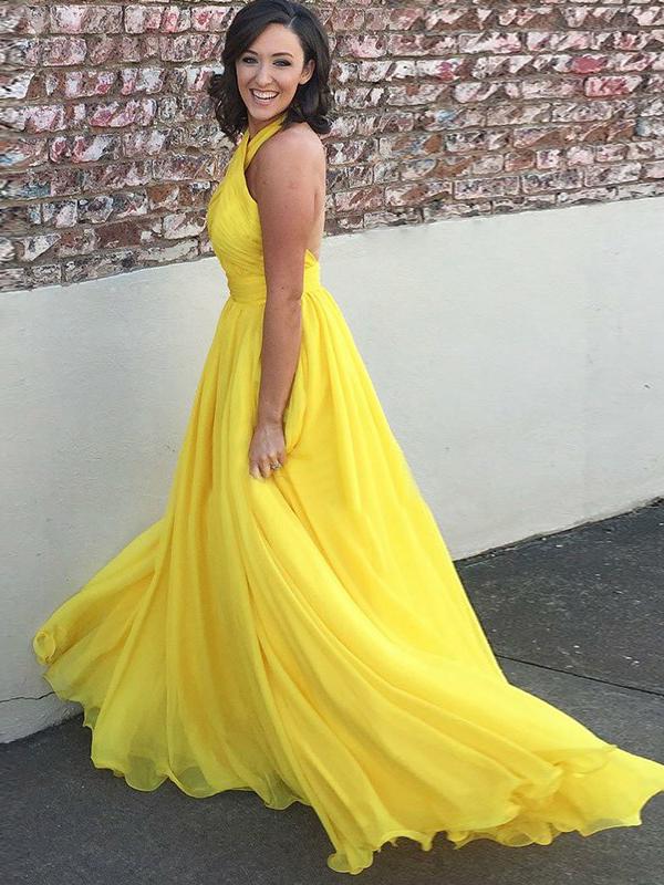 Yellow Chiffon Prom Dress Popular Cheap Long Prom Dress #ER168 - OrtDress