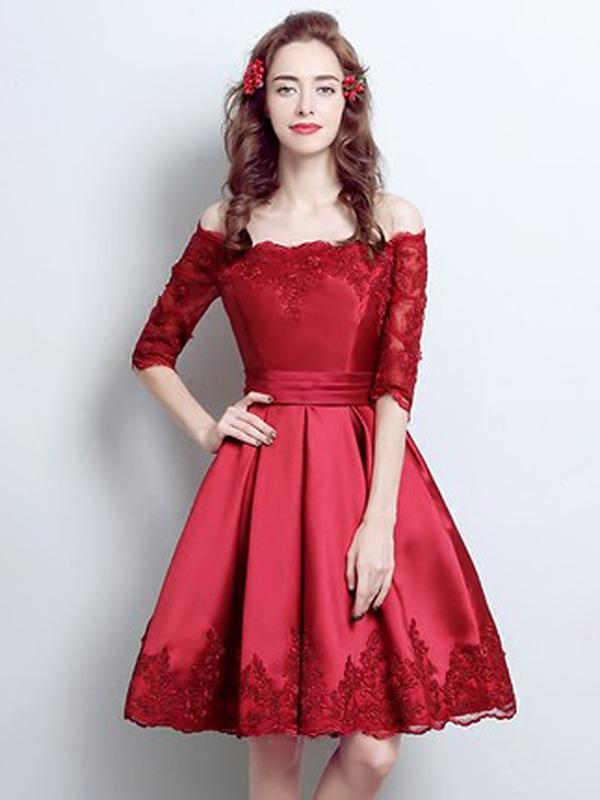 Burgundy Homecoming Dress With Sleeve Lace Cheap Homecoming Dress ER176 - OrtDress