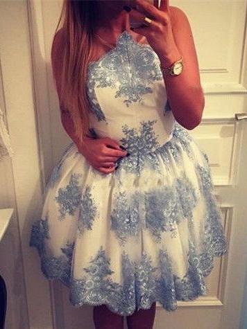 Blue Party Homecoming Dress Beautiful Lace Cheap Homecoming Dress ER181 - OrtDress