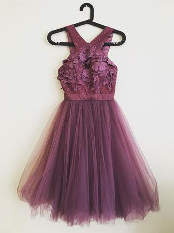 Cocktail Party Homecoming Dress Grape Lace Cheap Homecoming Dress ER183 - OrtDress