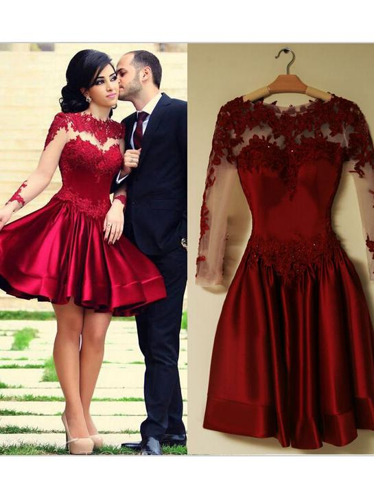 Burgundy Homecoming Dress With Sleeve Lace Homecoming Dress ER185 - OrtDress