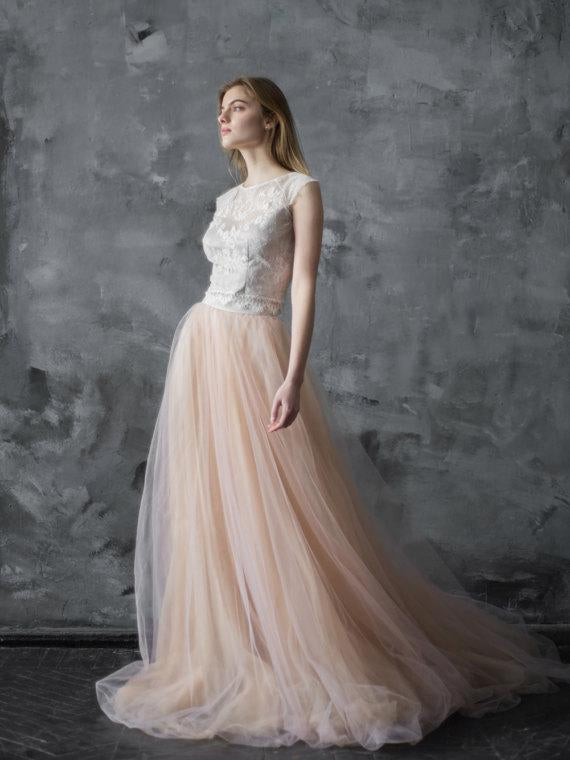 Two Piece Prom Dress Lace Cheap Long Prom Dress #ER193 - OrtDress
