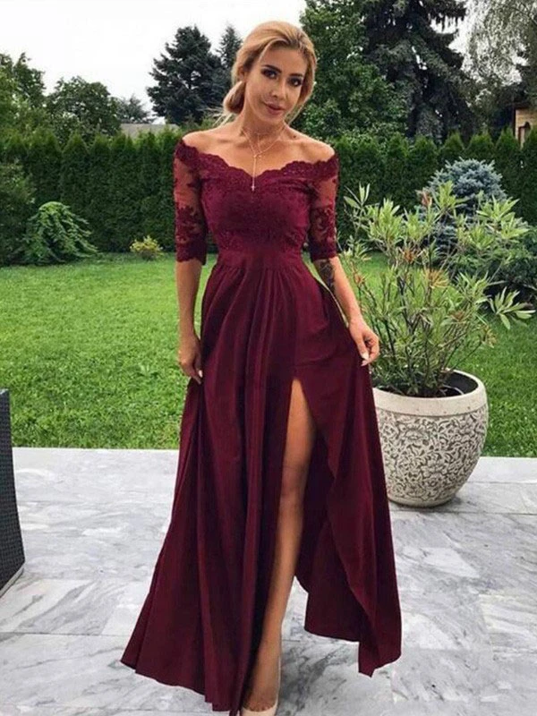 Burgundy Chiffon Prom Dress Long Sleeve Cheap Evenng Dress ER2032 - OrtDress