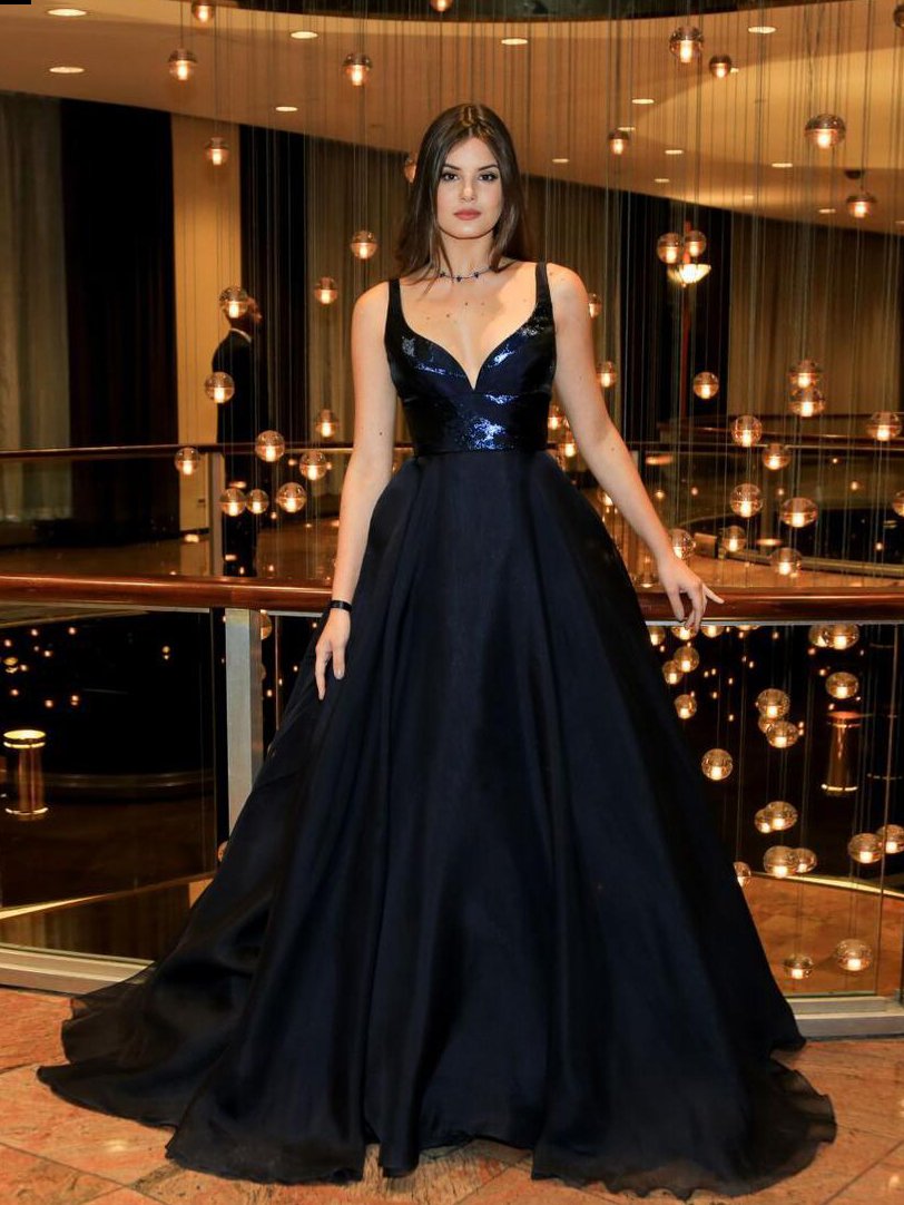 Black A Line Cheap Prom Dress Sequins Organza Evenng Dress ER2043 - OrtDress