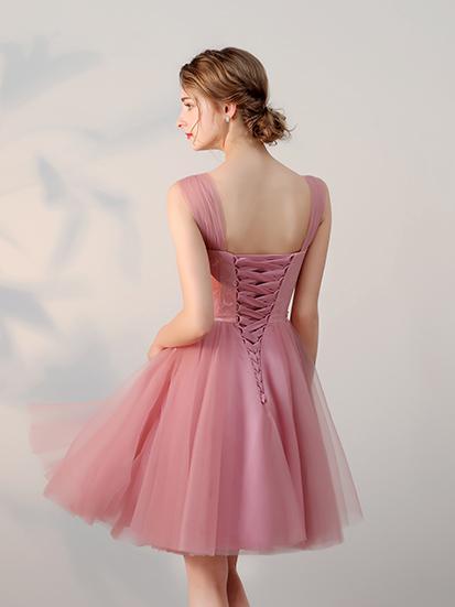 Pink Straps Homecoming Dress Cheap Party Lace Homecoming Dress ER205 - OrtDress