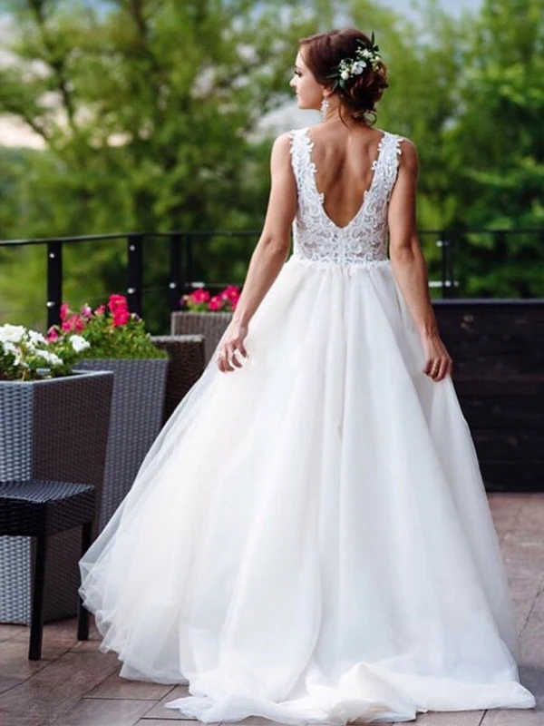 A-line Beach Custom Wedding Dress V Neck Tulle Cheap Boho Bride Dress ER2062
