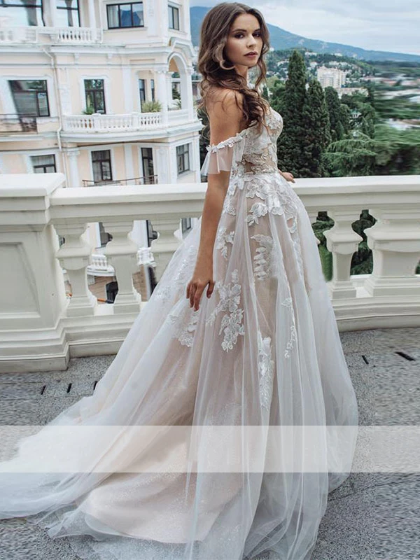 A-line Beach Wedding Dress Boho Appliques With Tulle Wedding Gowns ER2064