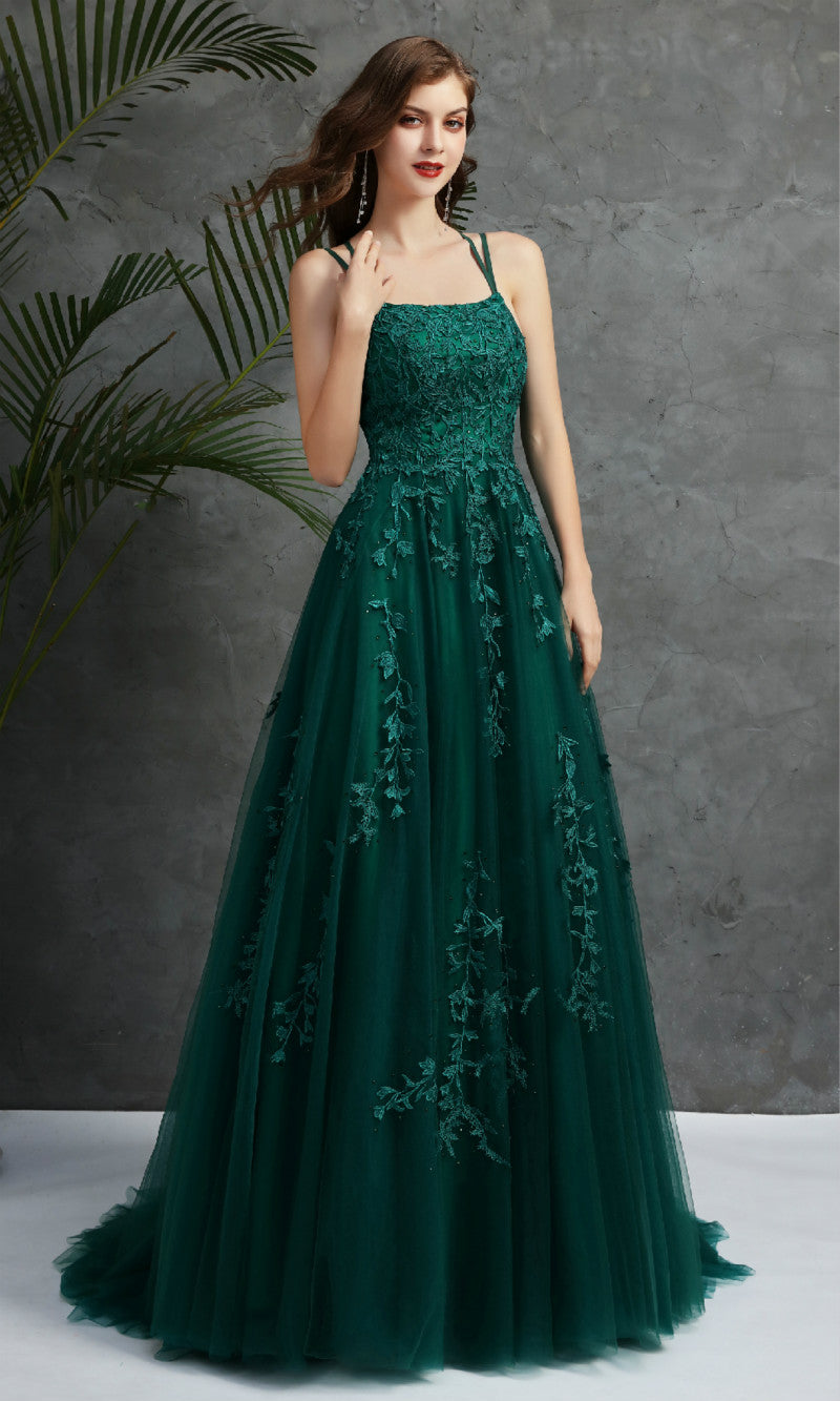 Lace Appliques Prom Dresses Long Sleeveless Custom Formal Evening Part – OrtDress Lace Appliques Prom Dresses Long Sleeveless Custom Formal Evening Part – OrtDress