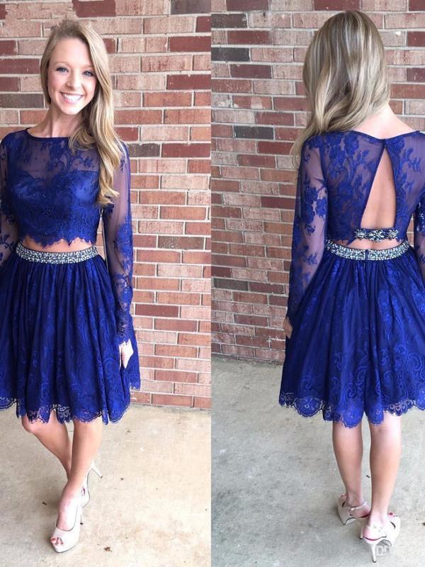 Two Piece Homecoming Dress Lace Long Sleeve Homecoming Dress ER208 - OrtDress