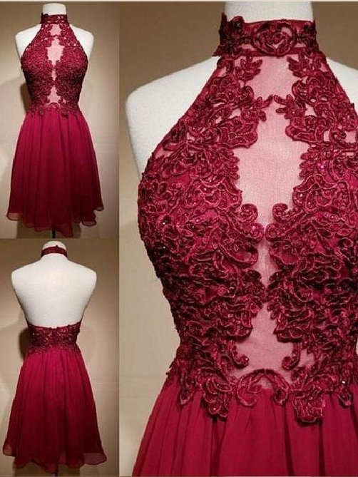 Chiffon Burgundy Homecoming Dress Cheap Lace Homecoming Dress ER256 - OrtDress