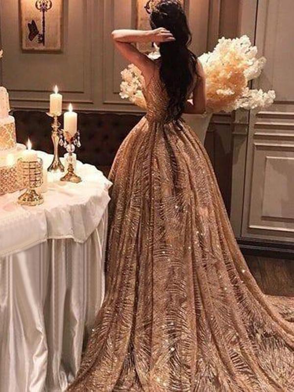 Chic Gold Prom Dress Vintage Unique Long Prom Dress #ER260 - OrtDress