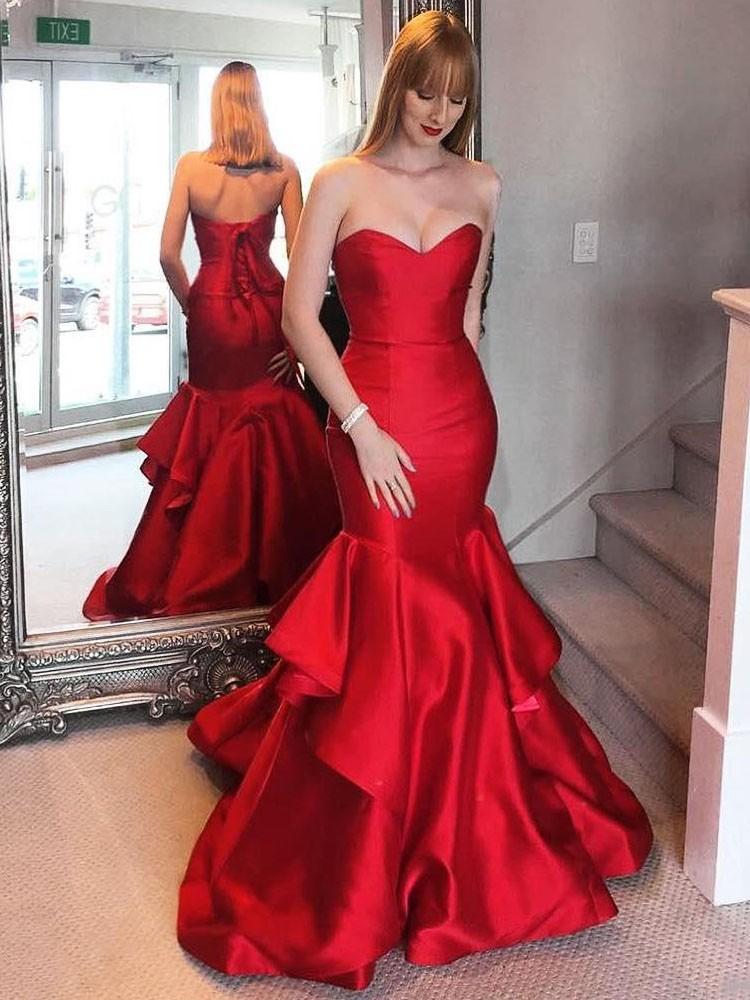 Mermaid Red Prom Dress Vintage Cheap Long Prom Dress #ER271 - OrtDress