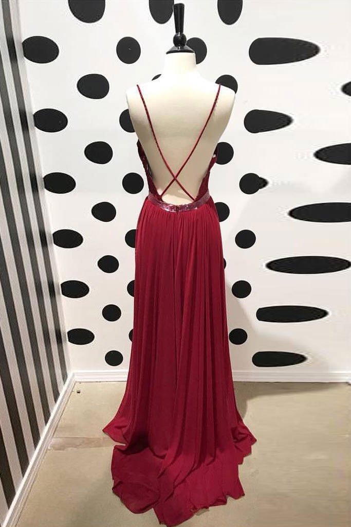 Burgundy Chiffon Prom Dress Vintage Cheap A Line Long Prom Dress #ER280 - OrtDress