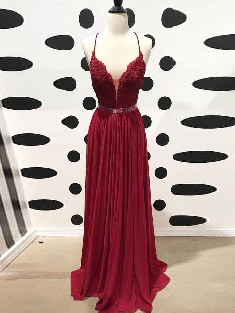 Burgundy Chiffon Prom Dress Vintage Cheap A Line Long Prom Dress #ER280 - OrtDress