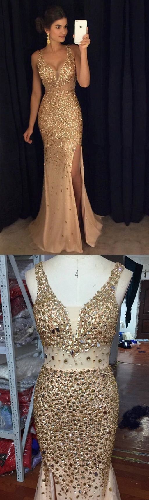 Gold Mermaid Prom Dress Cheap Long Tulle African Prom Dress #ER301 - OrtDress