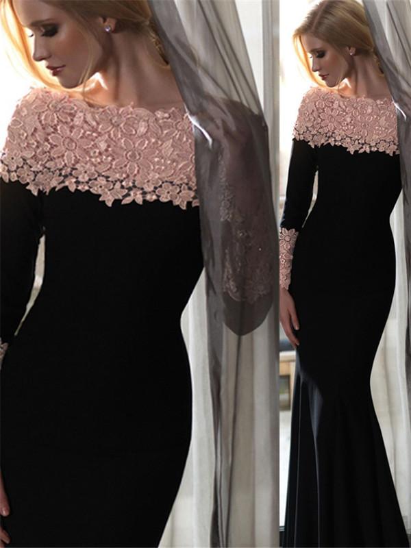 Mermaid Black Prom Dress Vintage Long Sleeve Sexy Prom Dress #ER365 - OrtDress