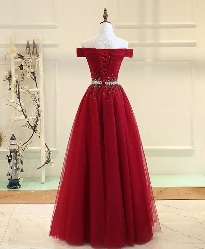Off The Shoulder Red Prom Dress Cheap A Line Tulle Prom Dress #ER400 - OrtDress