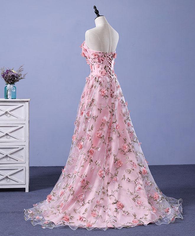 Floral Pink Prom Dress Cheap A Line Sweetheart Prom Dress #ER401 - OrtDress