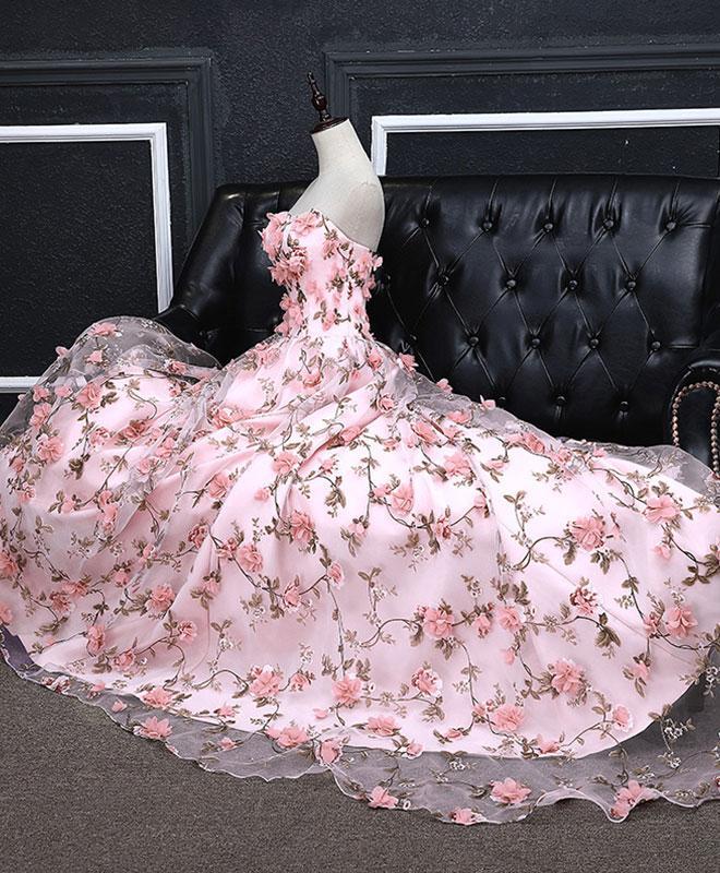 Floral Pink Prom Dress Cheap A Line Sweetheart Prom Dress #ER401 - OrtDress