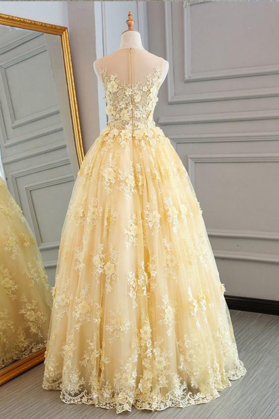 Chic Yellow Prom Dress Lace Vintage Cheap Long Prom Dress #ER403 - OrtDress