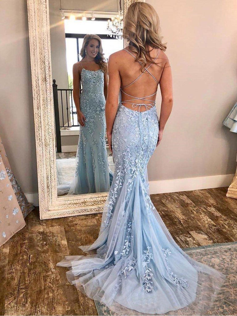 Mermaid Blue Prom Dress Lace African Long Prom Dress #ER420 - OrtDress