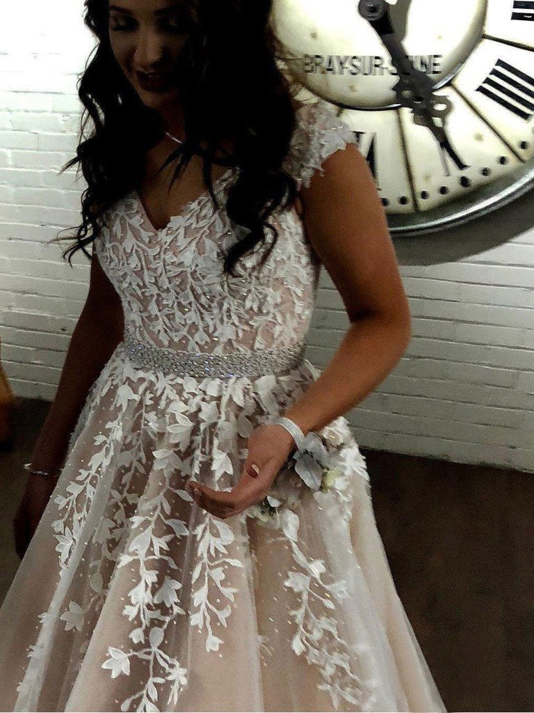 Chic Lace Vintage Prom Dress Plus Size Lace Ivory Prom Dress #ER423 - OrtDress