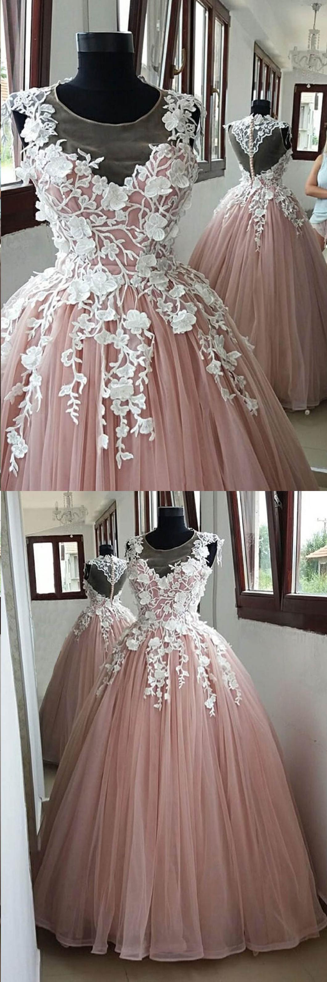 Ball Gown Pink Prom Dress Tulle A Line Plus Size Long Prom Dress #ER433 - OrtDress