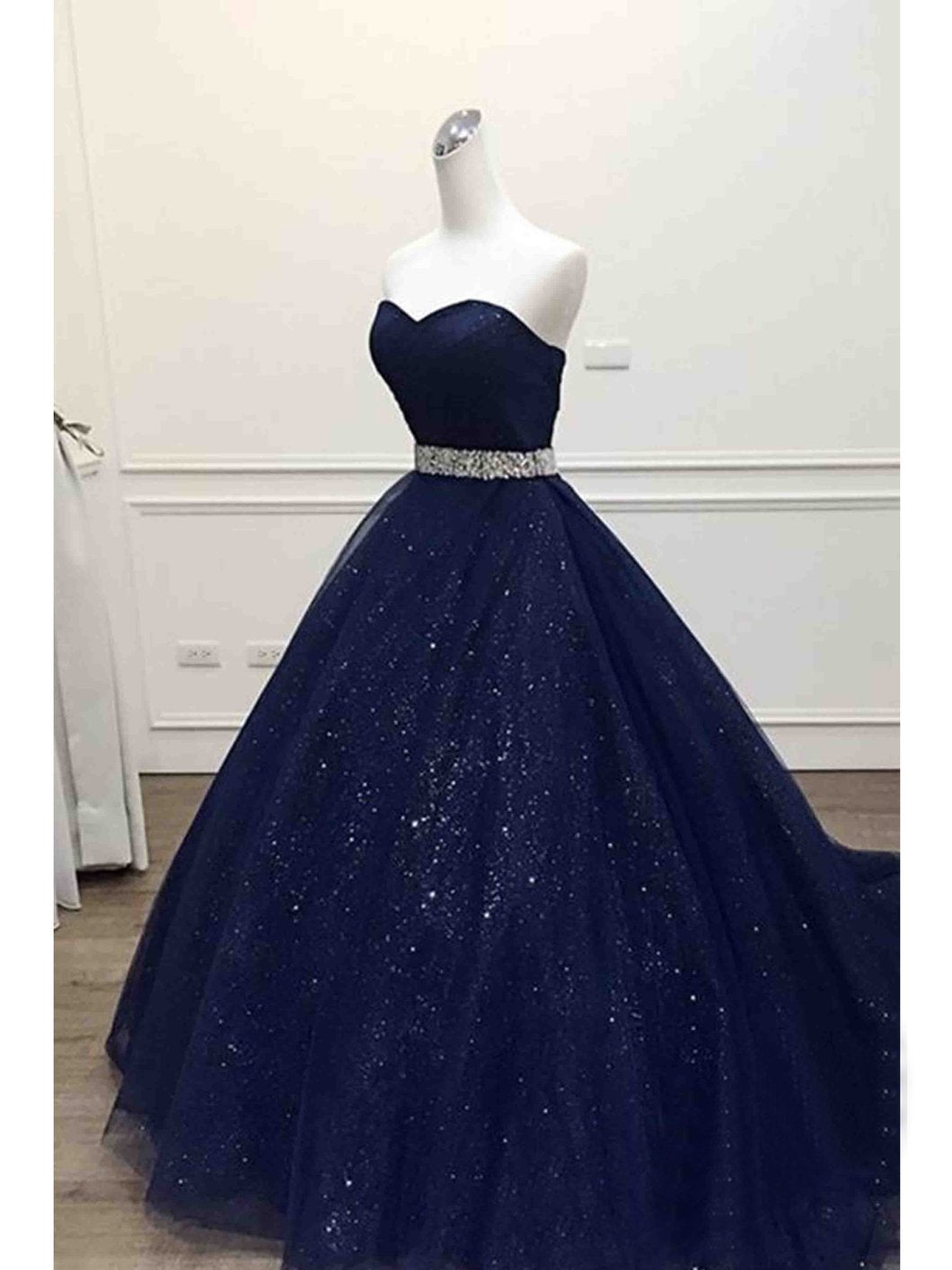 Sweetheart Sequins Dark Navy Long Prom Dress/Evening Dress  #ER461 - OrtDress