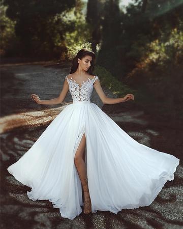 Chic Chiffon Ivory Wedding Dress A Line Lace Cheap Wedding Dress #ER154 - OrtDress