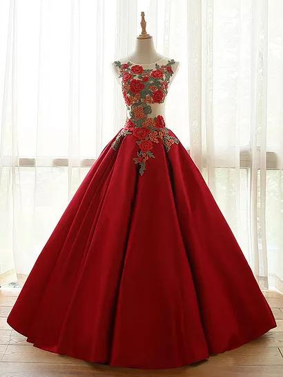 Ball Gown Red Prom Dress Lace Cheap Long Vintage Prom Dress #ER514 - OrtDress