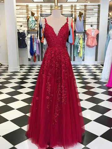 Burgundy Lace Prom Dress Cheap A Line Long African Prom Dress #ER551 - OrtDress