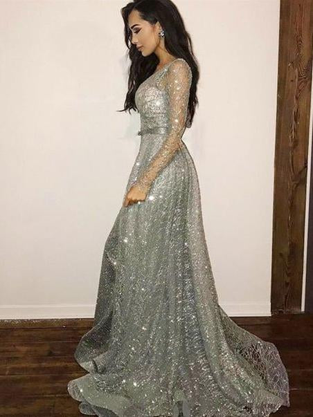 Retro Silvery V-neck Gorgeous Sparkling Chiffon Tiered Evening Dress Prom Dress, DP5978