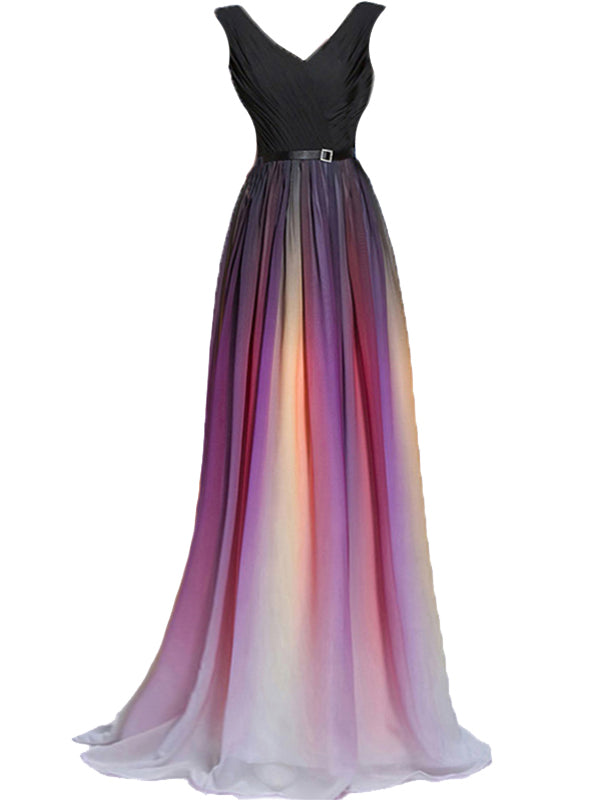 Chic Ombre Prom Dress A Line Chiffon Cheap Long Prom Dress ER583 - OrtDress