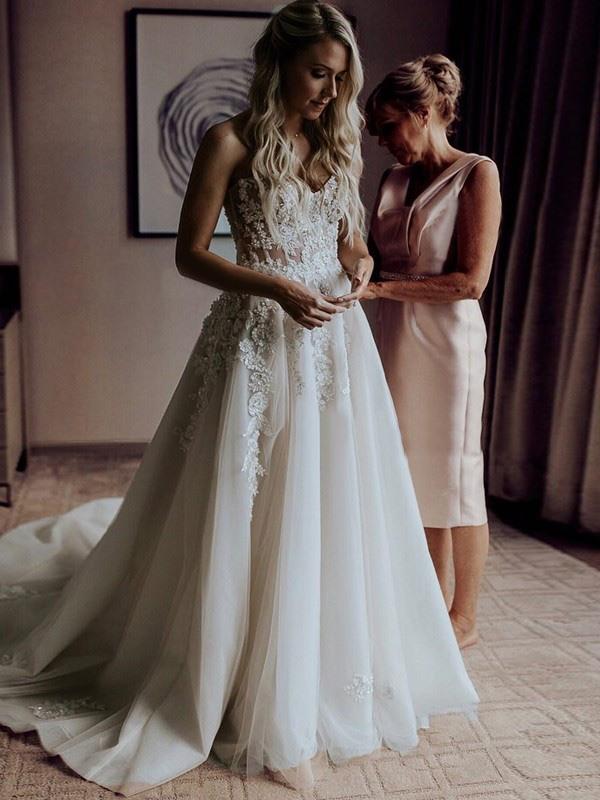 A-line Ivory Wedding Dresses Lace Cheap Sweetheart  Wedding Dresses ER801 - OrtDress