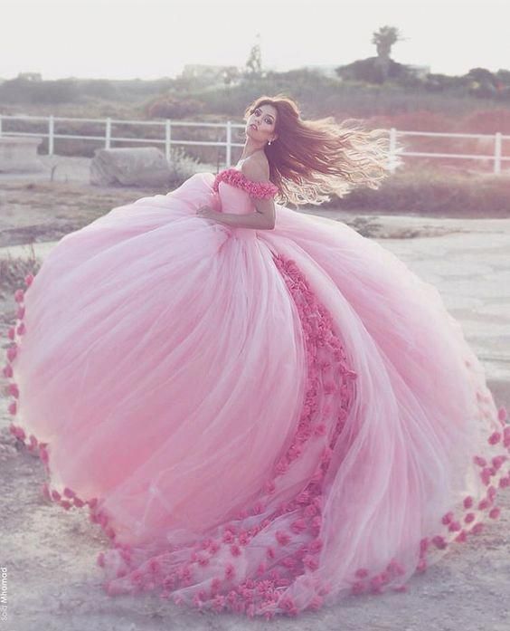 Off the Shoulder Ball Gown Prom Dress Flowers Decorated Wedding Gowns with Train #ER2172