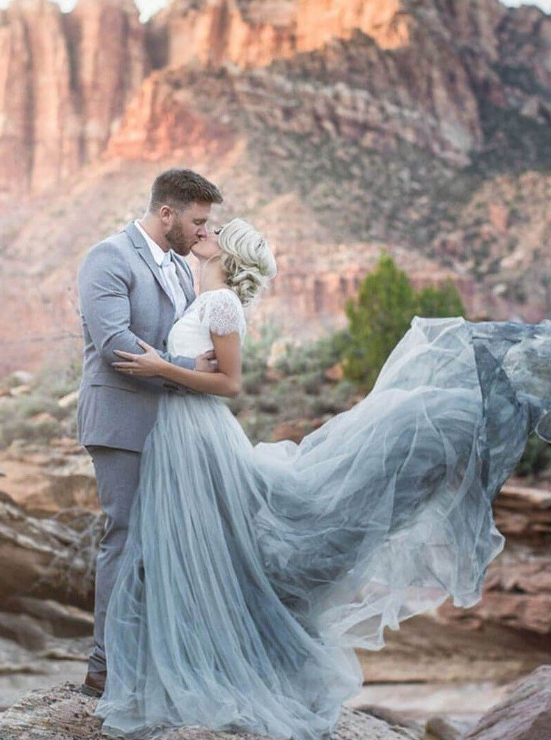 Three Piece Ombre Beach Wedding Dresses with Lace Crop Top ER2117 Three Piece Ombre Beach Wedding Dresses with Lace Crop Top ER2117